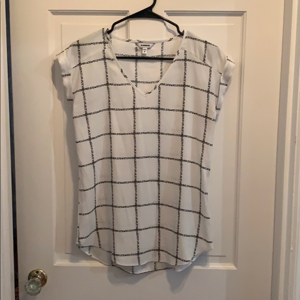 Express white and black patterned blouse